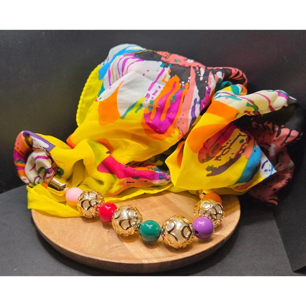 Bright Scarf Necklace Multicolor Abstract Beaded Excellent Beautuful Spring